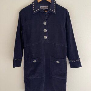 DOUBLE D RANCH "Lucille's Chore Dress" in Navy Blue Thin Wale Corduroy: XS; NWOT
